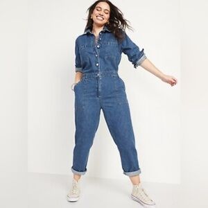 Old Navy Medium Wash Denim Long Sleeve Long Pants Jumpsuit EUC